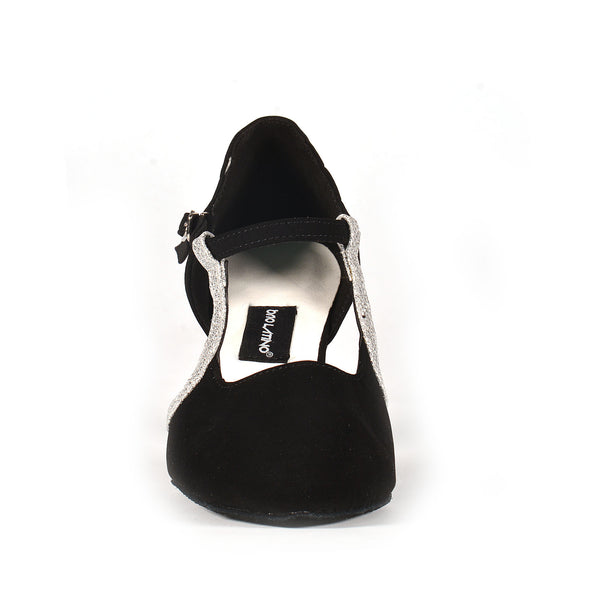 Scarpa da ballo donna tango camoscio nero suola cuoio tacco 90 sottile